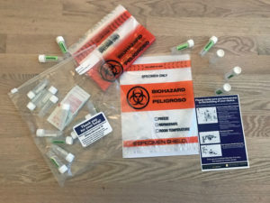 Test kit from UAlbany contains supplies for weekly saliva-swab tests for the COVID-19 virus.